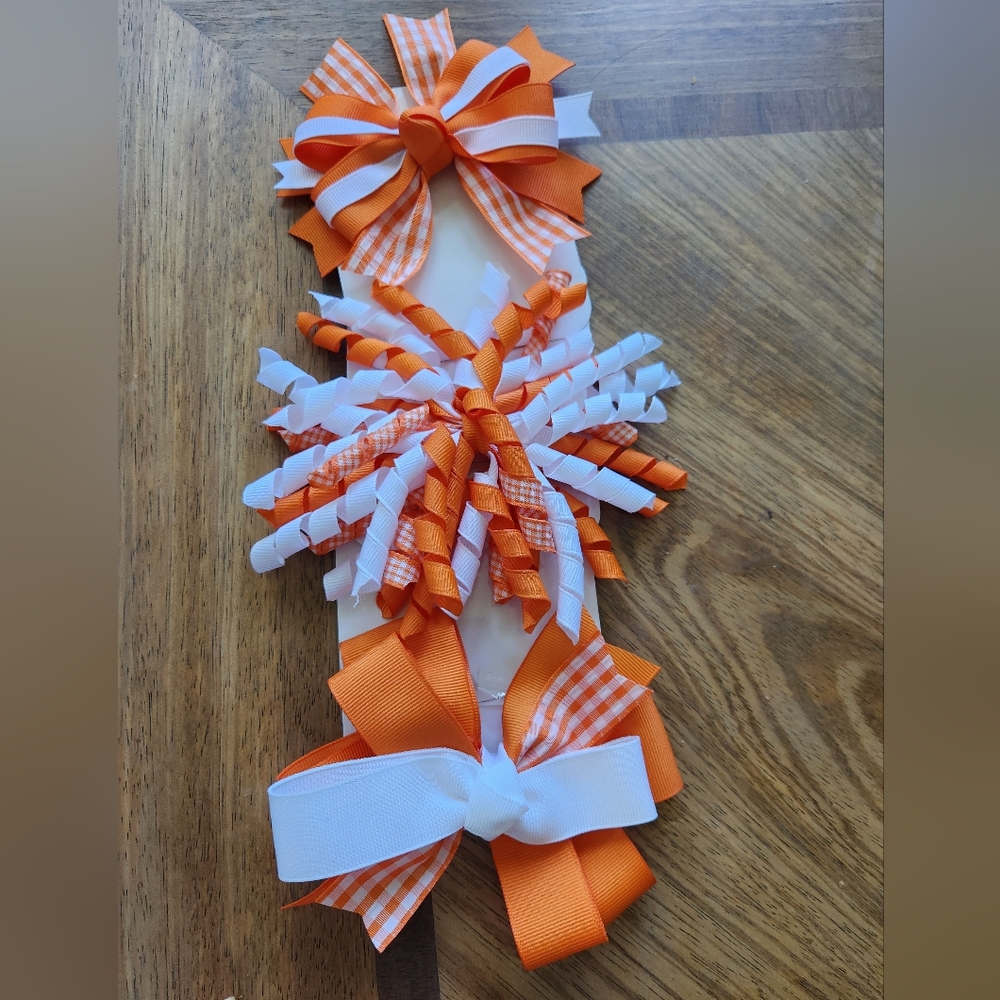 Orange/White Large Spirit Bow Hair Ties